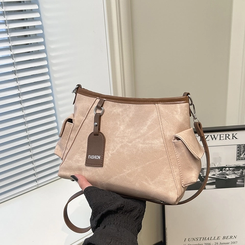 Bolso de Hombro de Piel PU de Gran Capacidad para Mujer Minimalista Urbano de Color Sólido Bolso Cruzado para el Traslado Diario