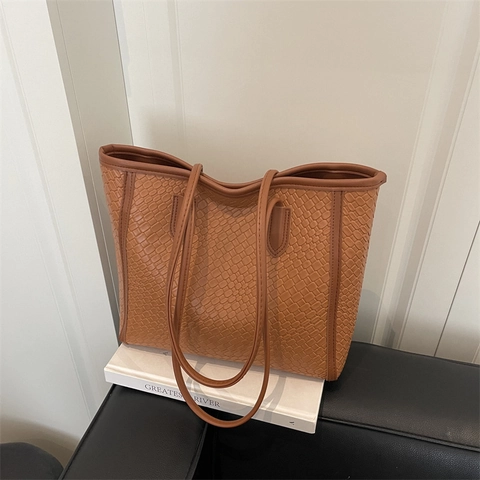 Damen Tragetasche Geflochtene Textur Große Kapazität Kunstleder Schultertasche Urban Minimalistisch Pendeln Mode Handtasche