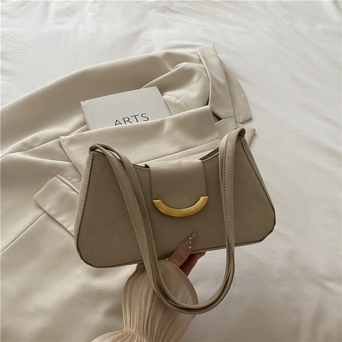 Borsa Sottobraccio in PU Moda Donna Borsa a Spalla Minimalista Vintage Con Fibbia in Metallo Grande Capacità Borsa a Mano
