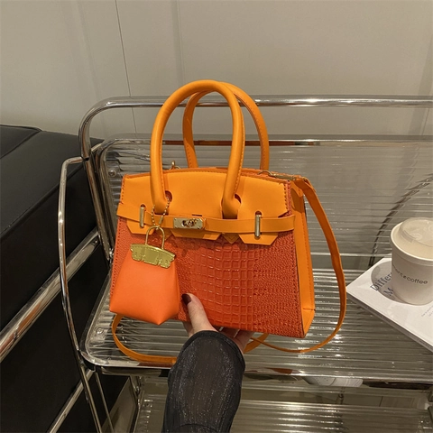 Mode Krokodillenpatroon PU Leer Handtas Voor Dames Met Mini-tasbedel Contrastkleur Patchwork Schouder Crossbody Tas