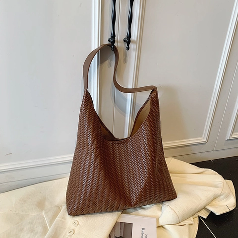 Damen Große Gewebte Tote Bag PU Leder Geflochtene Umhängetasche Große Kapazität Handtasche Urban Einfache Pendeln Hobo Tasche
