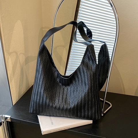 Damen Große Gewebte Tote Bag PU Leder Geflochtene Umhängetasche Große Kapazität Handtasche Urban Einfache Pendeln Hobo Tasche