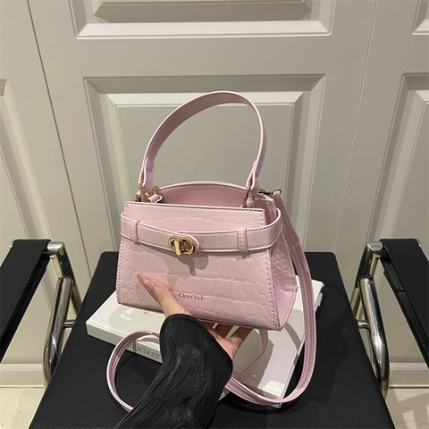 Bolso de Hombro de Moda para Mujer con Patrón de Cocodrilo Cuero de PU Color Sólido Cierre de Metal Bolso Cuadrado Pequeño