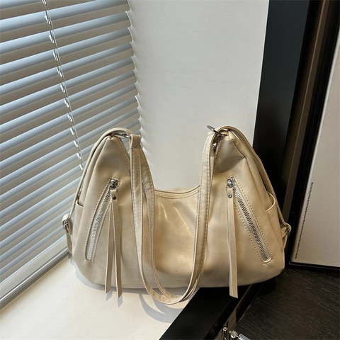 Borsa a Tracolla da Donna in Pelle PU Grande Capacità Retro Nappa Cerniera Borsa Tote Minimalista Borsa a Mano Pendolare