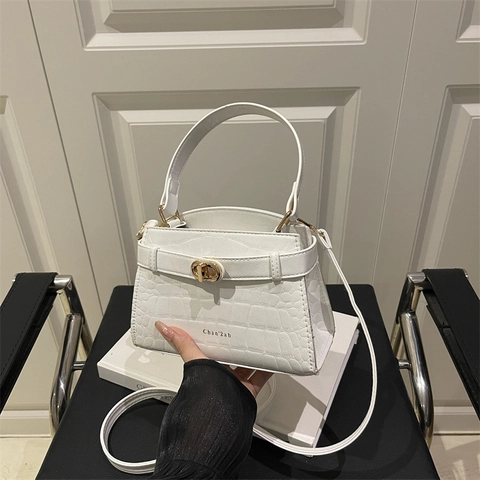 Bolso de Hombro de Moda para Mujer con Patrón de Cocodrilo Cuero de PU Color Sólido Cierre de Metal Bolso Cuadrado Pequeño
