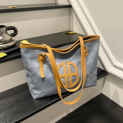 Grote Capaciteit PU Leer Tote Bag Voor Vrouwen Minimalistisch Patchwork Contrastkleur Schoudertas Stijlvolle Dagelijkse Kantoor Werktas