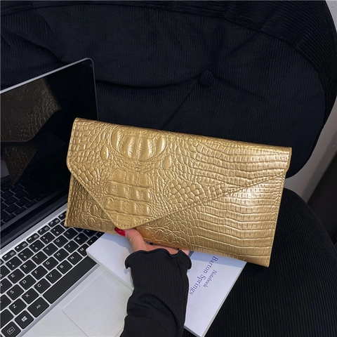 Women Fashion Crocodile Pattern PU Leather Envelope Clutch Bag Large Capacity Square Handbag For Evening Party Handbag