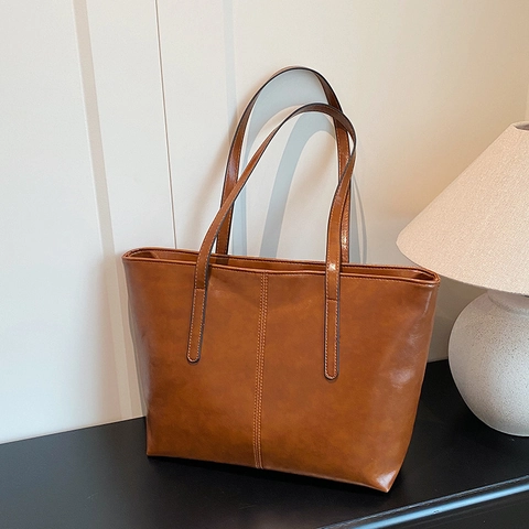 Bolso Tote de Nailon de Gran Capacidad para Mujer Retro Urbano Simple Bolso de Hombro con Pespuntes para Trabajo Diario