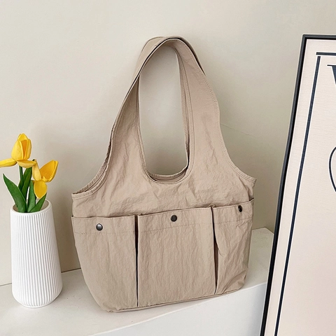 Bolso de Mano de Nailon Plisado Grande para Mujer Casual Color Sólido Multi Bolsillo Bolso de Hombro Suave Bolso de Viaje