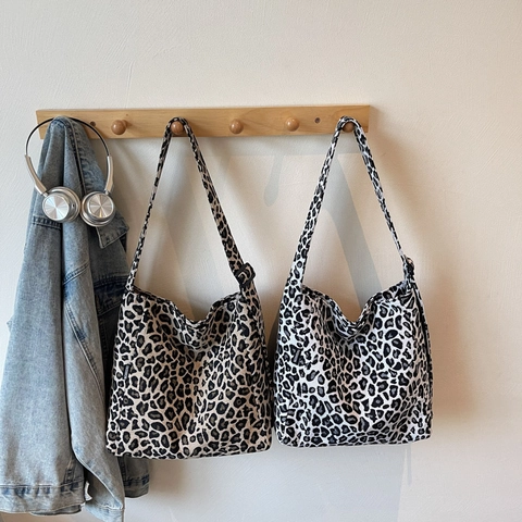 Mode Leopardenmuster Tote Bag Für Damen Große Kapazität Segeltuch Schultertasche Vintage Minimalistisch Streetwear Alltag Tasche
