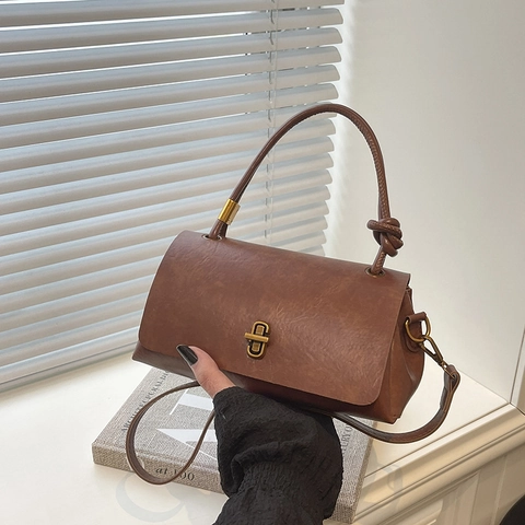 Mode Retro PU Leder Schultertasche Mit Großer Kapazität Und Metallschloss Damen Urbane Einfachheit Umhängetasche Handtasche