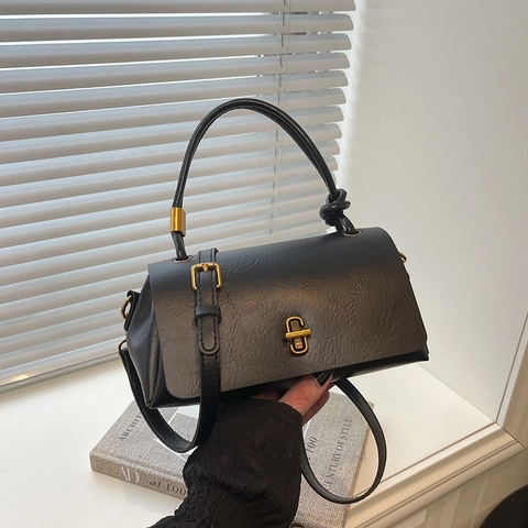 Mode Retro PU Leder Schultertasche Mit Großer Kapazität Und Metallschloss Damen Urbane Einfachheit Umhängetasche Handtasche