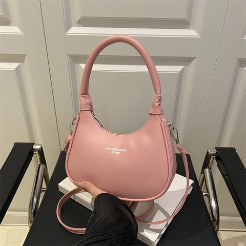 Bolso de Hombro Hobo Minimalista Urbano de Cuero PU Con Lettras de Bronce Color Sólido Moda Bolso de Axila para Mujer