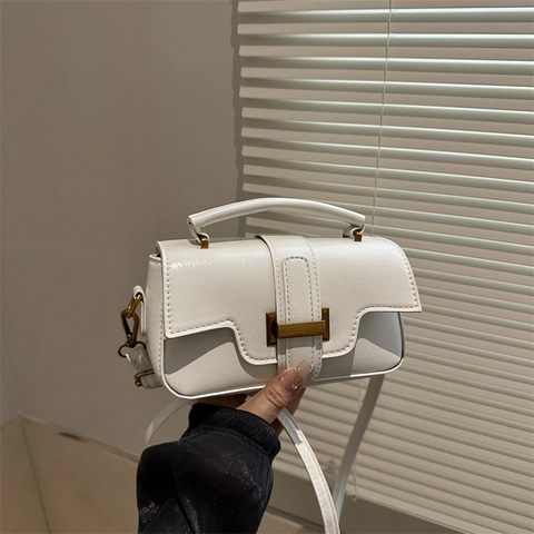 Borsa a Tracolla in Pelle PU Vintage da Donna Urban Minimalista Borsa a Patta con Fibbia in Metallo per il Pendolarismo Quotidiano