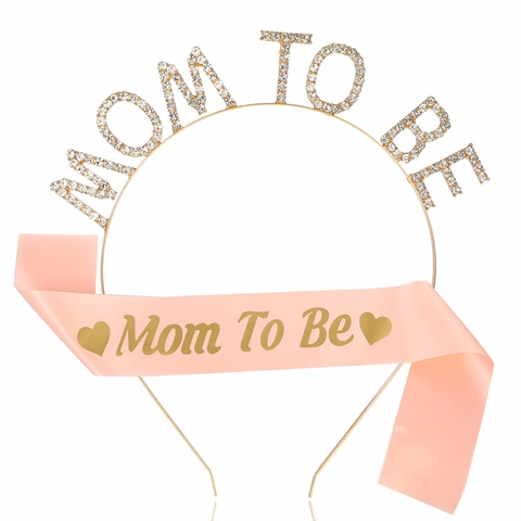 Baby Shower Mom To Be Decorazione Festa Cerchietto in Lega di Strass E Fascia in Raso per Donne Incinte Celebrazione Gravidanza
