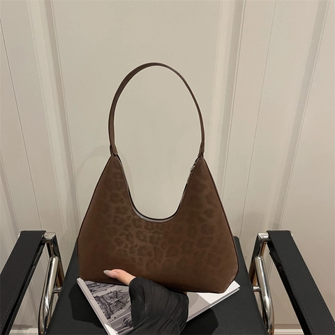 Borsa Sottobraccio con Stampa Leopardata Donna Pelle Smerigliata Retrò Borsa a Spalla Hobo Moda Versatile Commuter