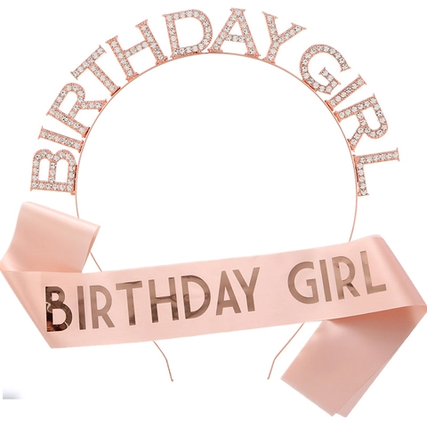 Birthday Girl Party Deko Set Strass Buchstaben Legierung Haarreif Und Bedruckte Satin Schärpe Für Damen Geburtstag Party