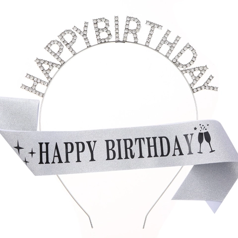 Alles Gute Zum Geburtstag Party Deko Set Legierung Strass Tiara Stirnband Und Glitzer Schärpe Roségold Geburtstag Party Zubehör Für Damen