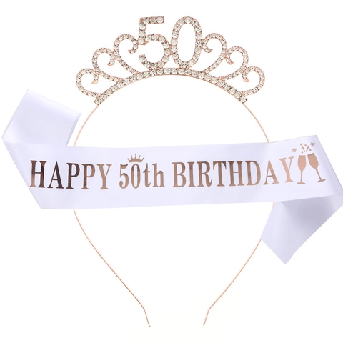 Roségold Geburtstag Königin Tiara Und Satin Schärpe Strass Nummer Krone Für Damen Meilenstein Geburtstag Party Dekorationen Schmuck