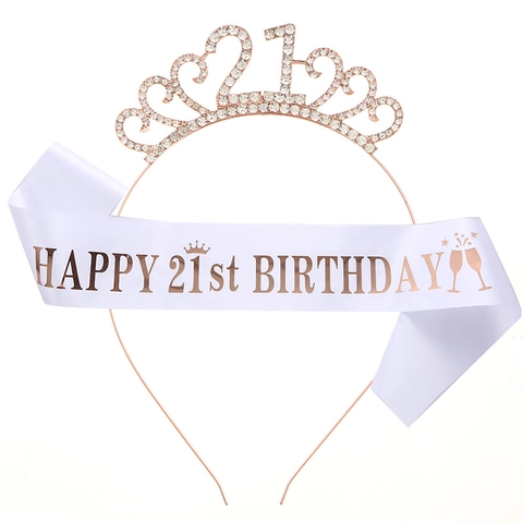 Roségold Geburtstag Königin Tiara Und Satin Schärpe Strass Nummer Krone Für Damen Meilenstein Geburtstag Party Dekorationen Schmuck