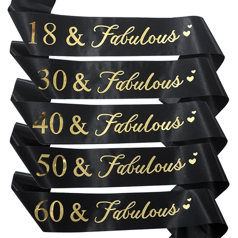 Fabulosa Banda De Cumpleaños De Satén Con Letras De Papel De Oro Rosa Para Mujeres Decoraciones De Fiesta De Cumpleaños 18 21 30 40 50 60 70 80