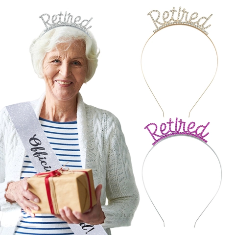 Cerchietto alla Moda in Lega con Strass Scritta Retired per Donna Accessorio per Capelli per Festa di Pensionamento