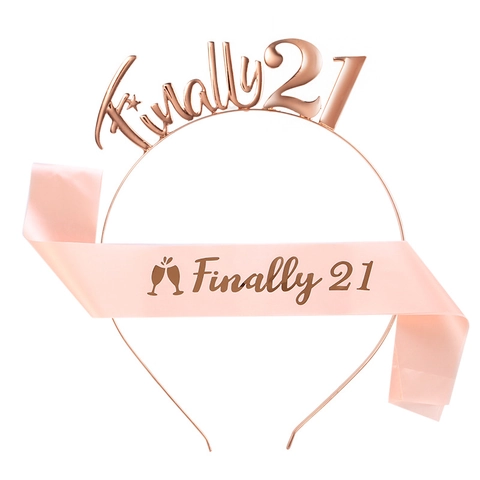 Set Decorazioni Festa 21 Compleanno Oro Rosa Tiara Corona con Strass e Fascia Compleanno per Donna Forniture per Feste
