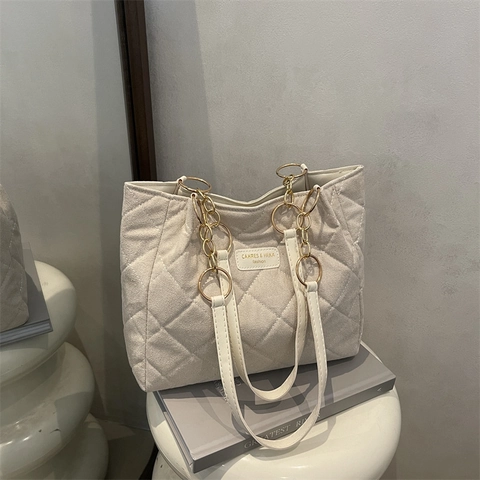 Mode Diamant Gesteppte Tote Bag Für Damen Große Kapazität PU Leder Schultertasche Mit Metallkette Gurt Für Alltag Schule Pendeln