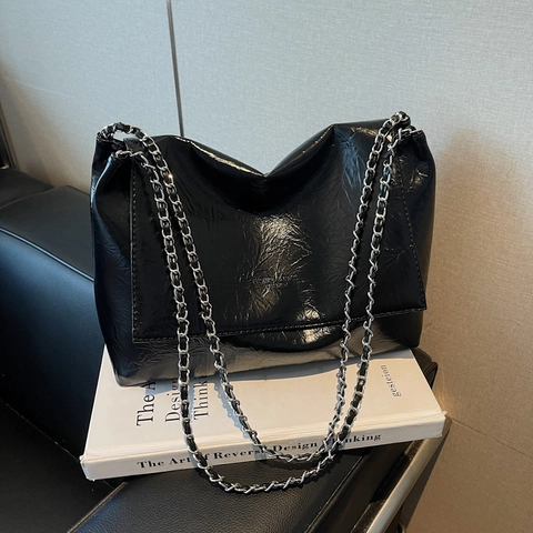 Borsa a Tracolla da Donna Retro Grande Capacità in Pelle PU Texture Rugosa Catena Sottobraccio Borsa Crossbody Urban Minimalista Moda