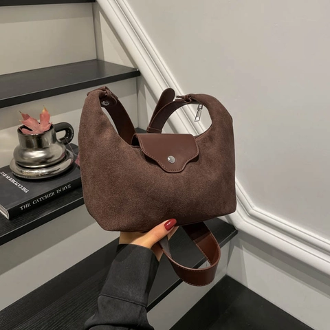 Borsa a Spalla da Donna Vintage in PU Effetto Scamosciato Borsa Hobo a Mezzaluna Minimalista Borsa Retro Tote Versatile