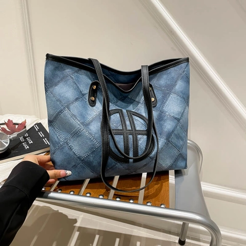 Dames Grote Capaciteit Gewatteerde Tote Bag Diamantpatroon Kunstleren Schoudertas Casual Woon-werkverkeer Handtas
