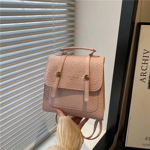Mochila Casual de PU para Mujer Estilo Preppy Color Sólido Bolso Bandolera Multifuncional Mini Bolso de Hombro para Escuela