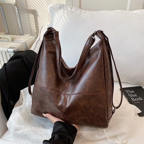 Vintage PU Leder Große Kapazität Hobo Tasche Für Damen Minimalistische Commuter Schulter Crossbody Dual Use Tote Bag Mit Ziernaht