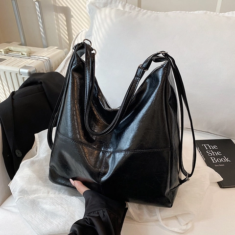 Vintage PU Leder Große Kapazität Hobo Tasche Für Damen Minimalistische Commuter Schulter Crossbody Dual Use Tote Bag Mit Ziernaht