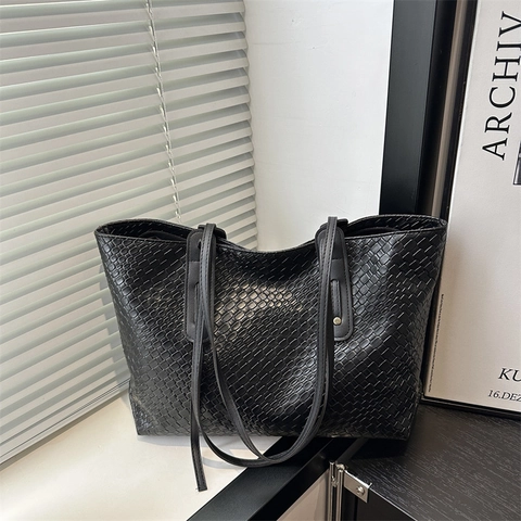 Große Kapazität Gewebte Tragetasche Für Damen PU Leder Geflochtene Umhängetasche Chic Pendler Handtasche Für Arbeit Schule