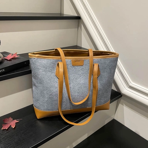 Borsa Tote a Tracolla Patchwork da Donna Grande Capacità Minimalista in Pelle PU Sottobraccio Moda Casual Pendolare