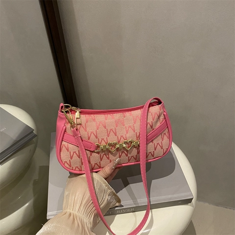 Borsa da Donna Sottobraccio con Stampa a Lettera M Grande Capacità Borsa a Spalla con Catena a Cuore Oro Handbag Urban Minimalist