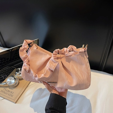 Retro Ruched Shoulder Bag For Women Faux Leather Pleated Underarm Bag Solid Color Cloud Handbag Fashion Commute Hobo Bag