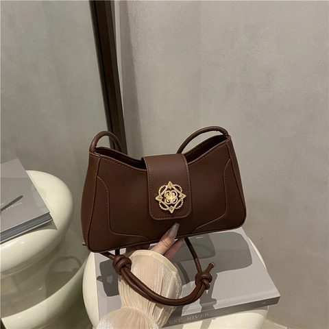 Borsa Sottobraccio alla Moda da Donna Borsa a Tracolla in Pelle PU di Grande Capacità Borsa Pendolare Retrò con Fibbia a Fiore