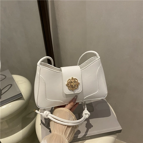 Borsa Sottobraccio alla Moda da Donna Borsa a Tracolla in Pelle PU di Grande Capacità Borsa Pendolare Retrò con Fibbia a Fiore