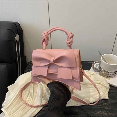 Bolso de Mano de Cuero PU con Lazo para Mujer Elegante Asa Retorcida Bolso de Hombro Minimalista Color Sólido Bolso Cruzado Cuadrado Pequeño