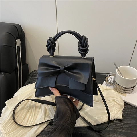 Bolso de Mano de Cuero PU con Lazo para Mujer Elegante Asa Retorcida Bolso de Hombro Minimalista Color Sólido Bolso Cruzado Cuadrado Pequeño