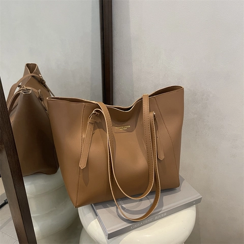 Bolso Tote de Cuero PU para Mujer Gran Capacidad Minimalista Color Sólido Bolso de Hombro para Trabajo Diario