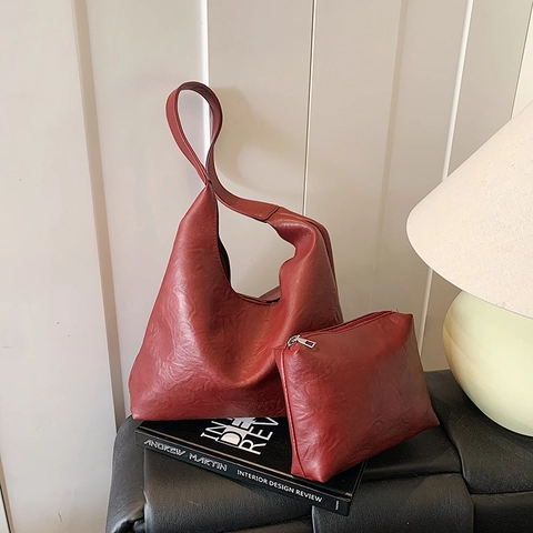 Borsa Tote in Pelle PU Grande Capacità da Donna Borsa a Spalla Hobo Retrò Con Custodia Coordinata Borsa a Mano per Pendolari