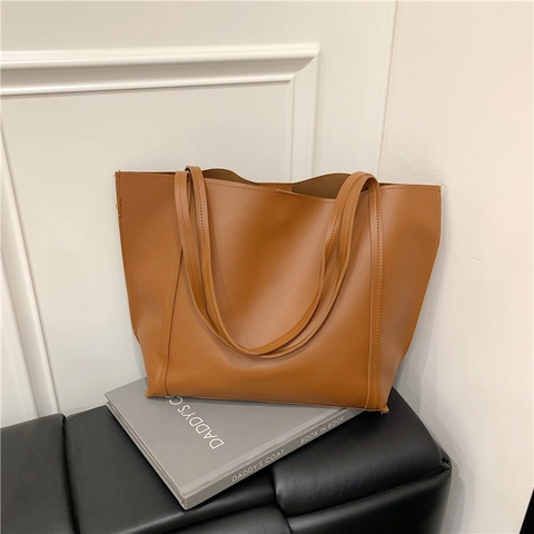 Bolso Tote de Hombro de Cuero PU de Gran Capacidad Retro para Mujer Con Estuche a Juego Minimalista Casual Bolso de Moda