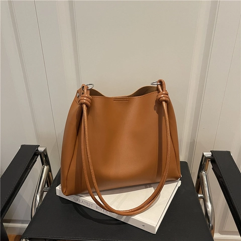 Bolso Tote de Cuero PU de Gran Capacidad para Mujer Vintage Color Sólido Bolso de Hombro con Correa de Nudo Diseño Casual Diario