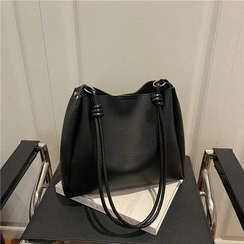 Bolso Tote de Cuero PU de Gran Capacidad para Mujer Vintage Color Sólido Bolso de Hombro con Correa de Nudo Diseño Casual Diario