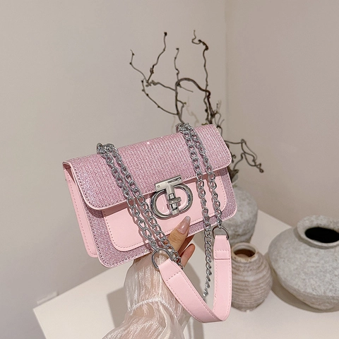 Damen Chic Pailletten PU Leder Schultertasche Glitzer Kette Umhängetasche Achseltasche Mode Tasche Mit Metallschloss Elegant Party Beutel