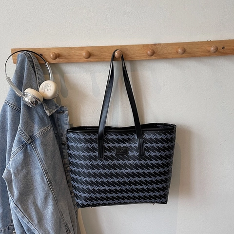 Borsa Tote Stampata da Donna Grande Capacità in Pelle PU Borsa a Spalla Geometrica per College Pendolarismo Quotidiano