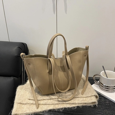 Damen Koreanisch Lässig Große Kapazität PU Leder Tragetasche Lychee Muster Kontrastnähte Minimalistische Schultertasche Für Tägliche Pendler
